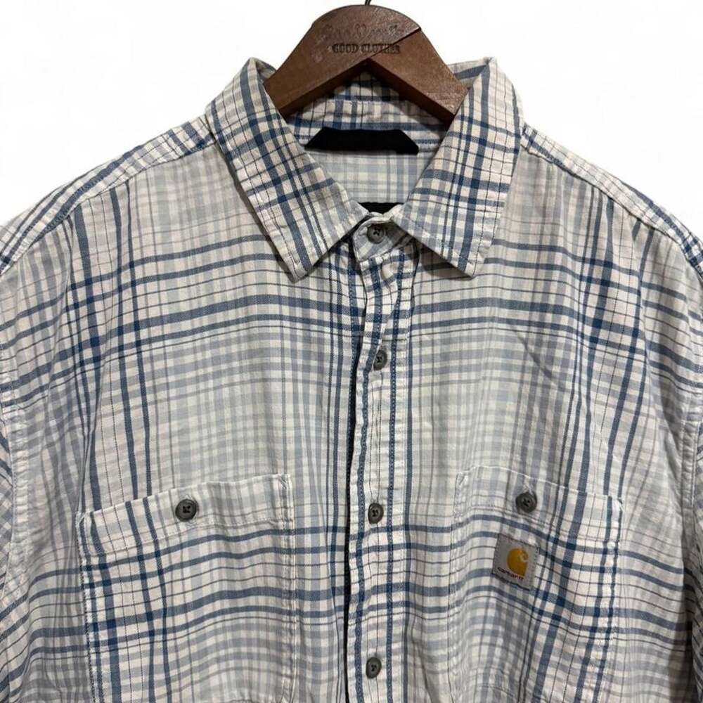 Carhartt Relaxed Fit Blue White Plaid Short Sleeve Work Shirt XL